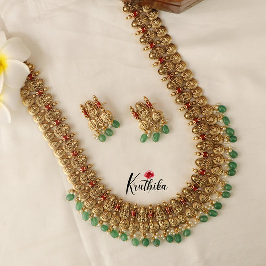 Beautiful Kasu Lakshmi Coral haaram LH762  (Available in two colors)