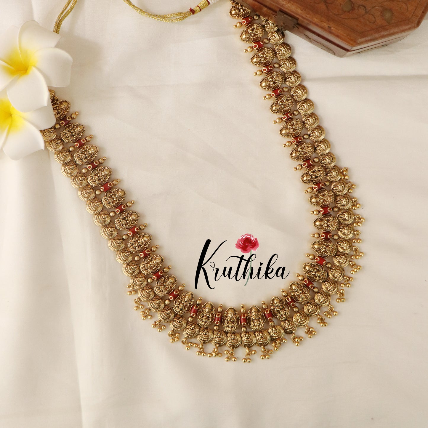 Beautiful Kasu Lakshmi Coral haaram LH762  (Available in two colors)