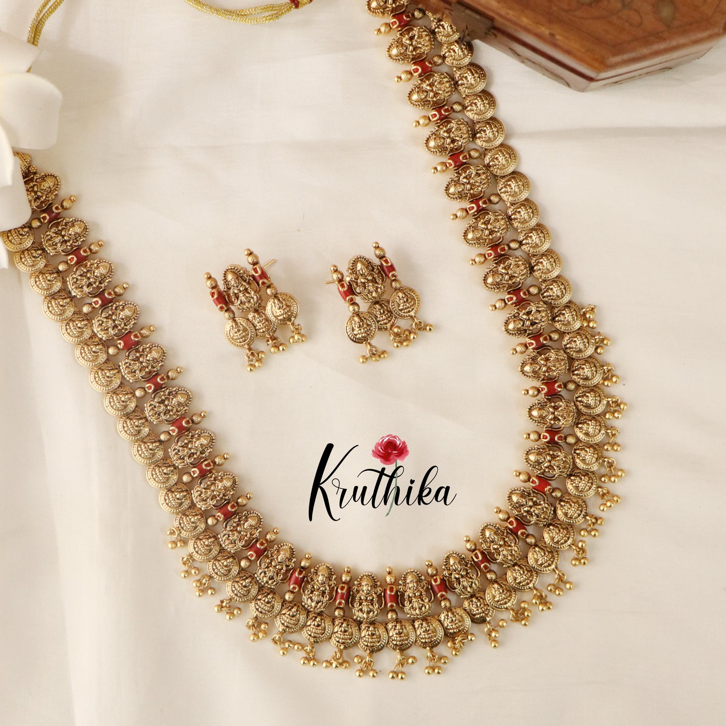 Beautiful Kasu Lakshmi Coral haaram LH762  (Available in two colors)