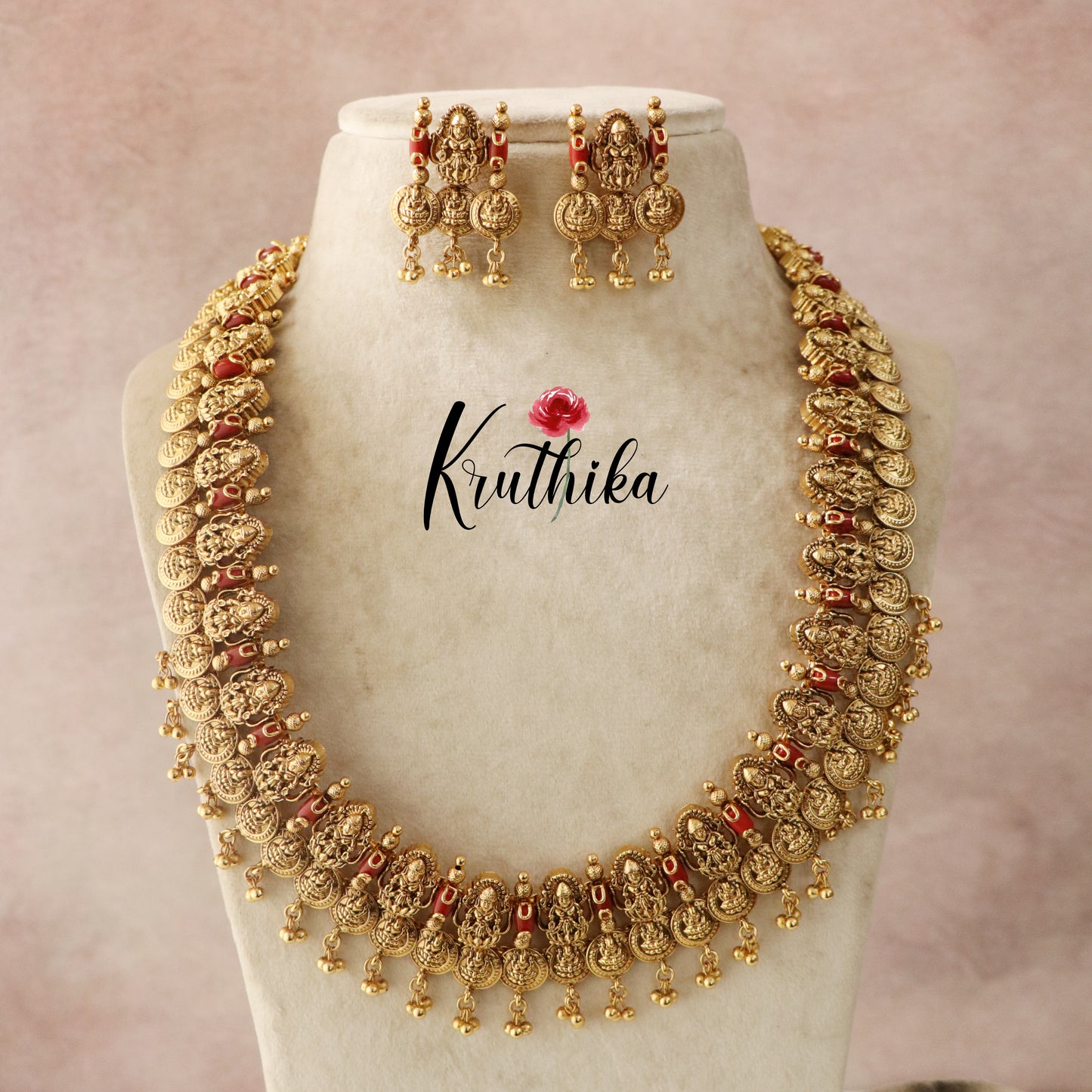 Beautiful Kasu Lakshmi Coral haaram LH762  (Available in two colors)