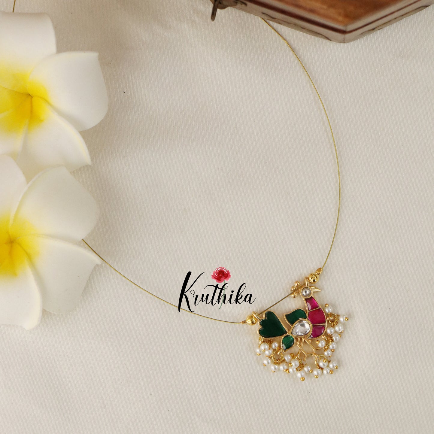 Jadau peacock Pendant Invisible chain NC1525 (three color options)