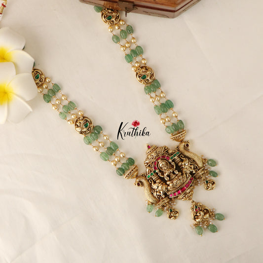 Pretty Emerald pearl beads Lakshmi Jadau Mid length haarm LH631( Available in 2 Colours)