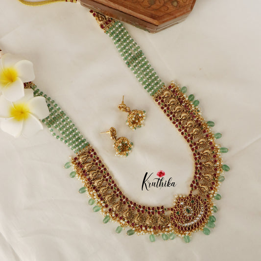 Grand Onyx Beads Peacock Kempu Haaram LH748