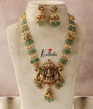 Pretty Emerald pearl beads Lakshmi Jadau Mid length haarm LH631- Pre Booking 15 days