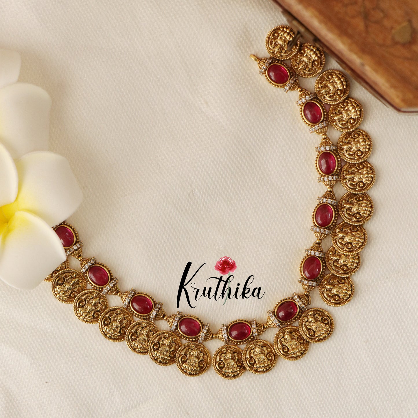 Pretty Lakshmi Coin Kempu Necklace NC1456( Available in 3 colours)