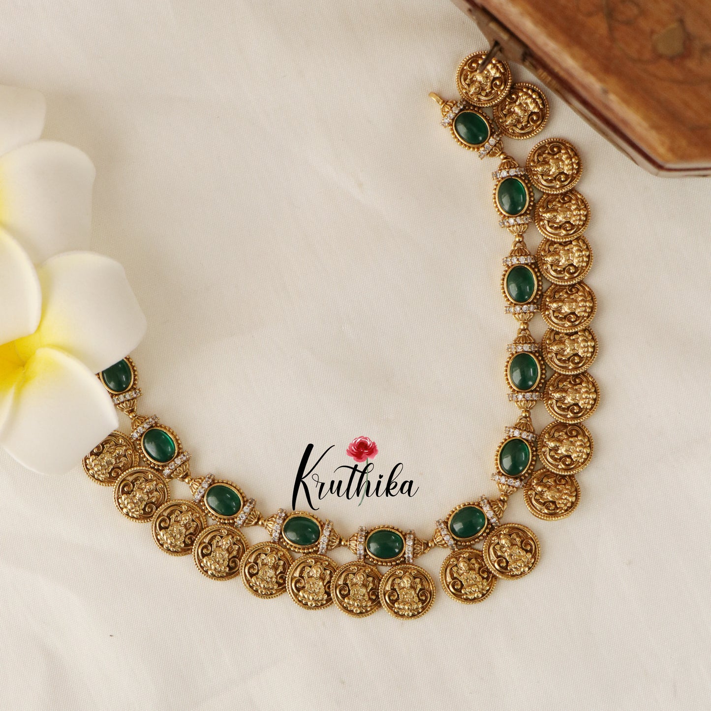 Pretty Lakshmi Coin Kempu Necklace NC1456( Available in 3 colours)