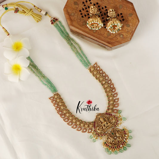 Grand onyx Beads Lakshmi Peacock Kempu Haaram LH750