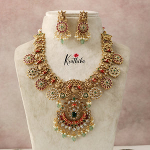 Elegant Lakshmi Peacock Kempu Necklace NC1490