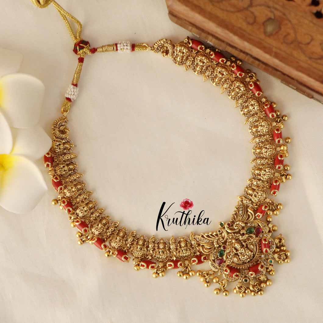 Elegant Lakshmi Peacock Coral Beads NC1474 (Available in 2 Colours)