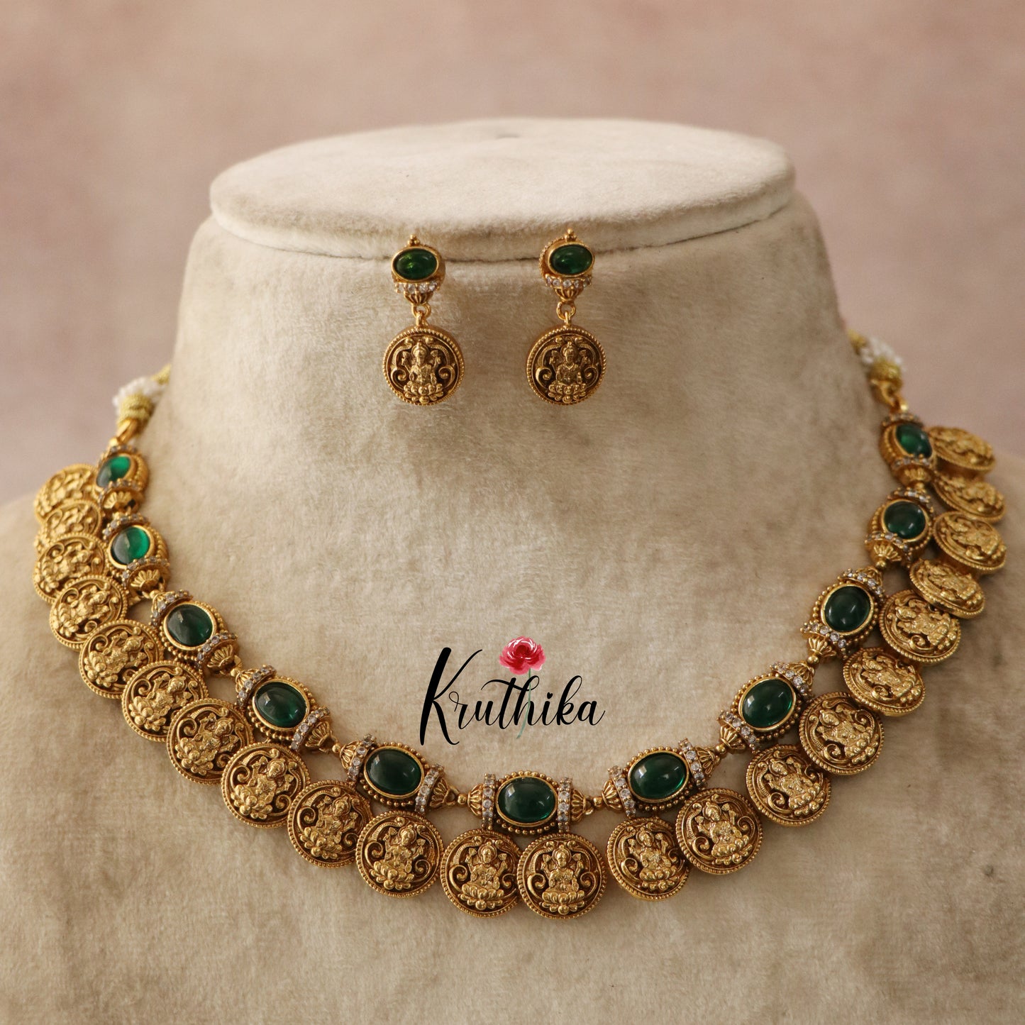Pretty Lakshmi Coin Kempu Necklace NC1456( Available in 3 colours)