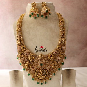 Intricate AD Lakshmi green beads bridal haaram LH707