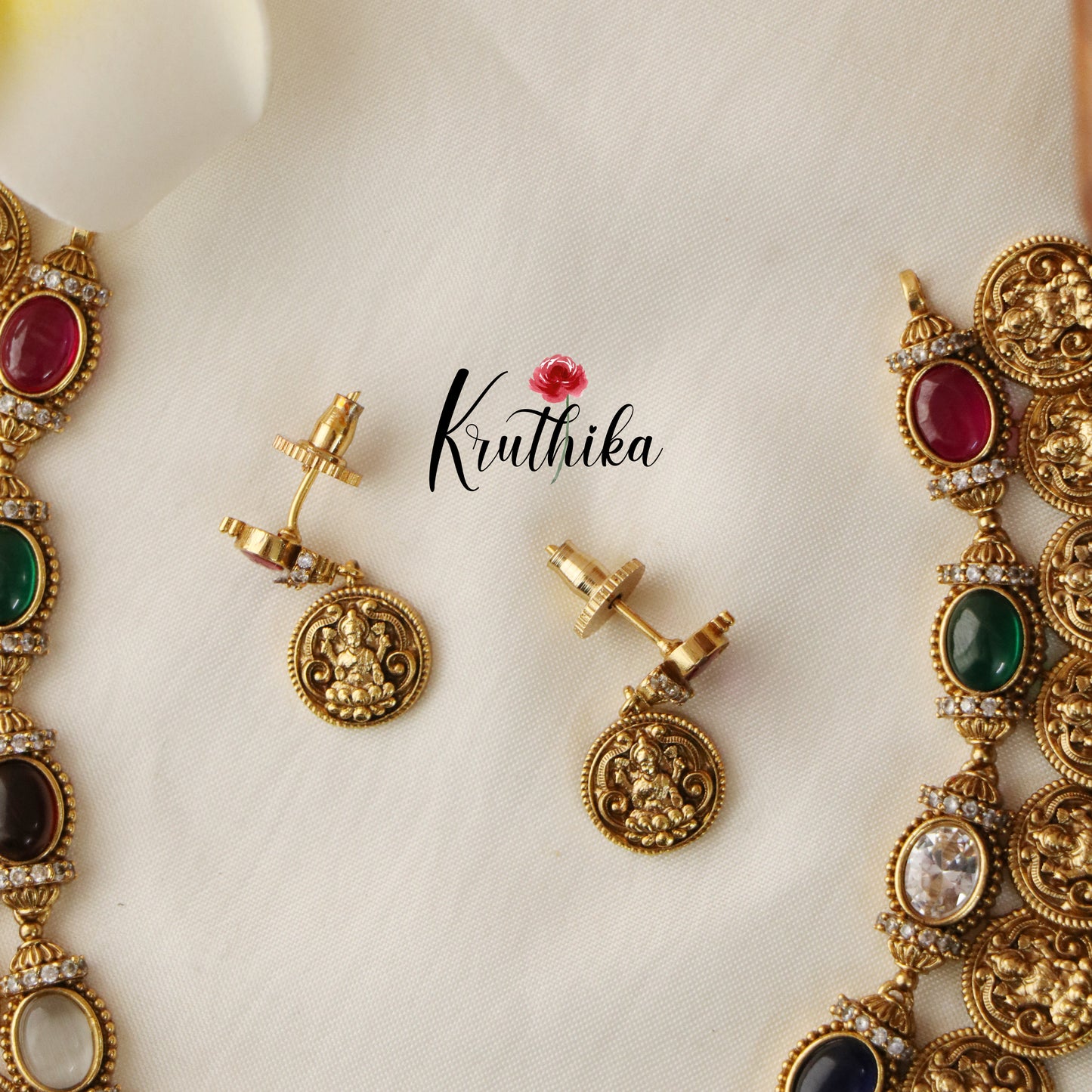 Pretty Lakshmi Coin Kempu Necklace NC1456( Available in 3 colours)