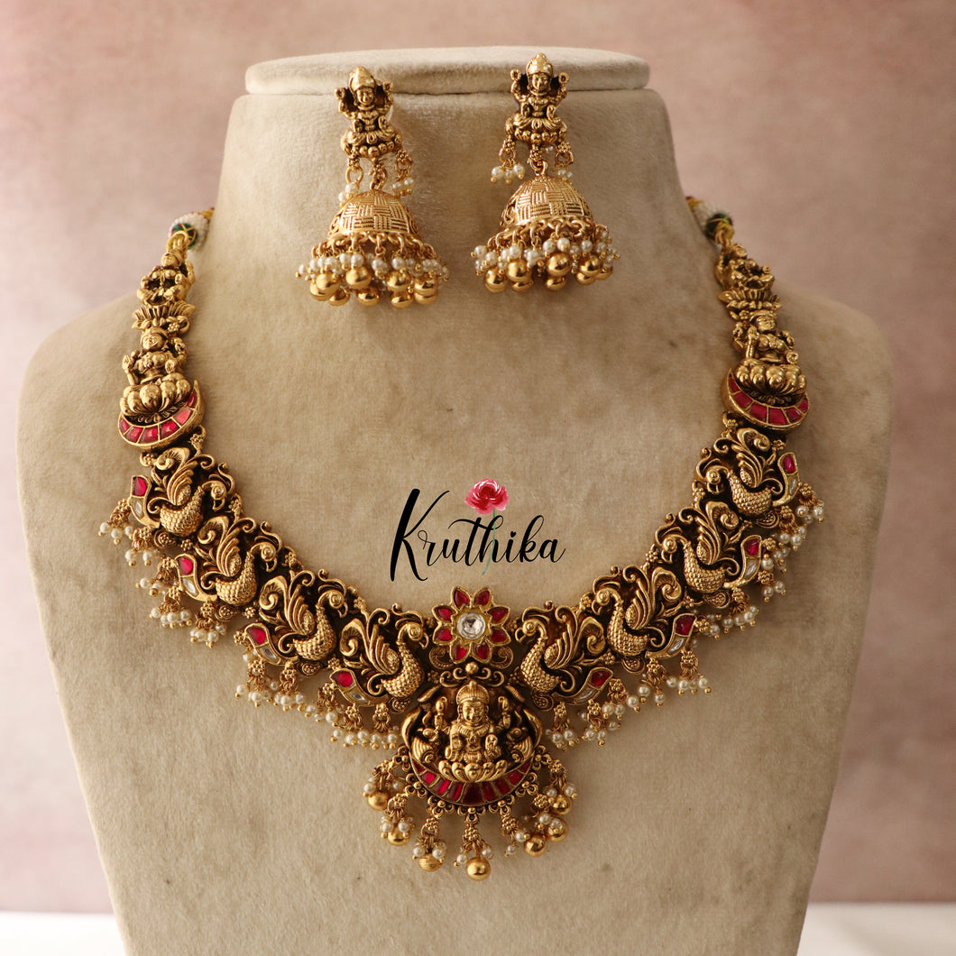 Premium Elegant Lakshmi Peacock Jadau Necklace ( Available in 2 colours) NC1429