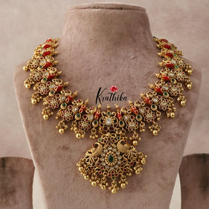 Elegant Peacock Coral Stone Kempu Necklace NC1494