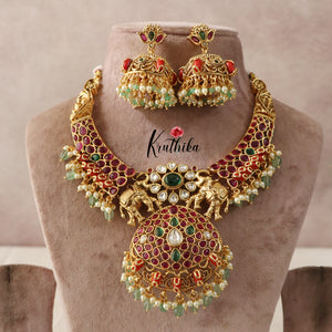 Elegant Elephant Kempu Necklace NC1476 (Available in 2 Varaints)