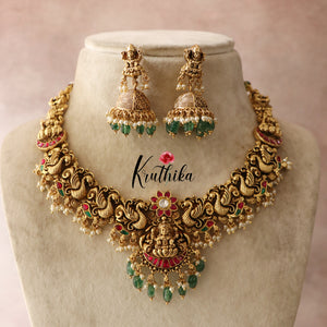 Premium Elegant Lakshmi Peacock Jadau Necklace ( Available in 2 colours) NC1429