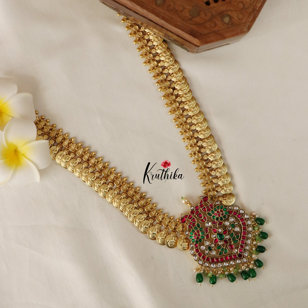 Premium Peacock Jadau Kasu Haaram-Green Beads LH711