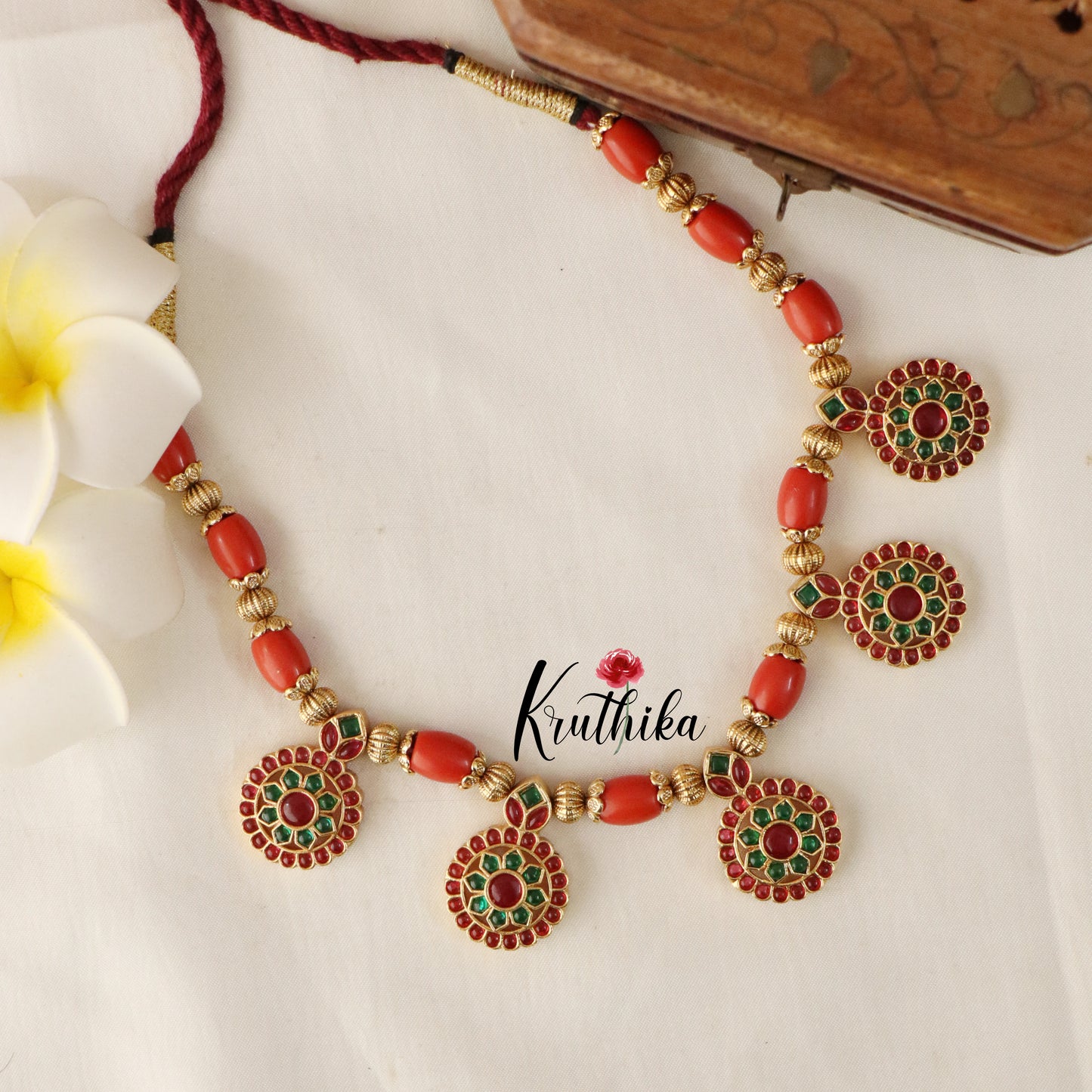 Trendy Kempu Stone Coral Beads Necklace NC1964