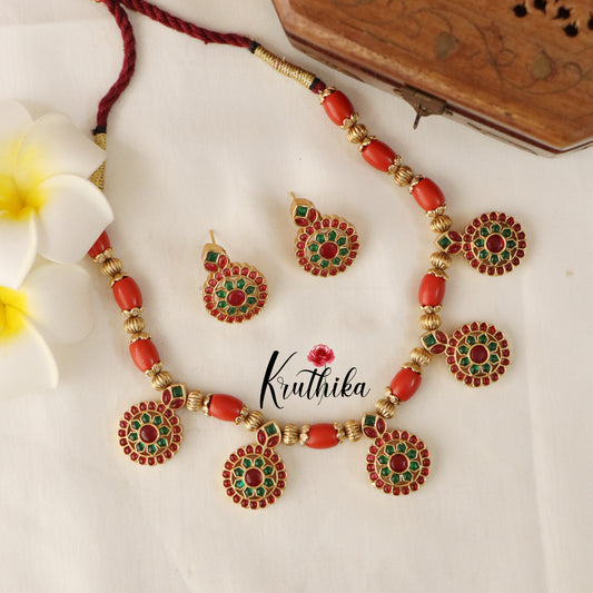 Trendy Kempu Stone Coral Beads Necklace NC1964