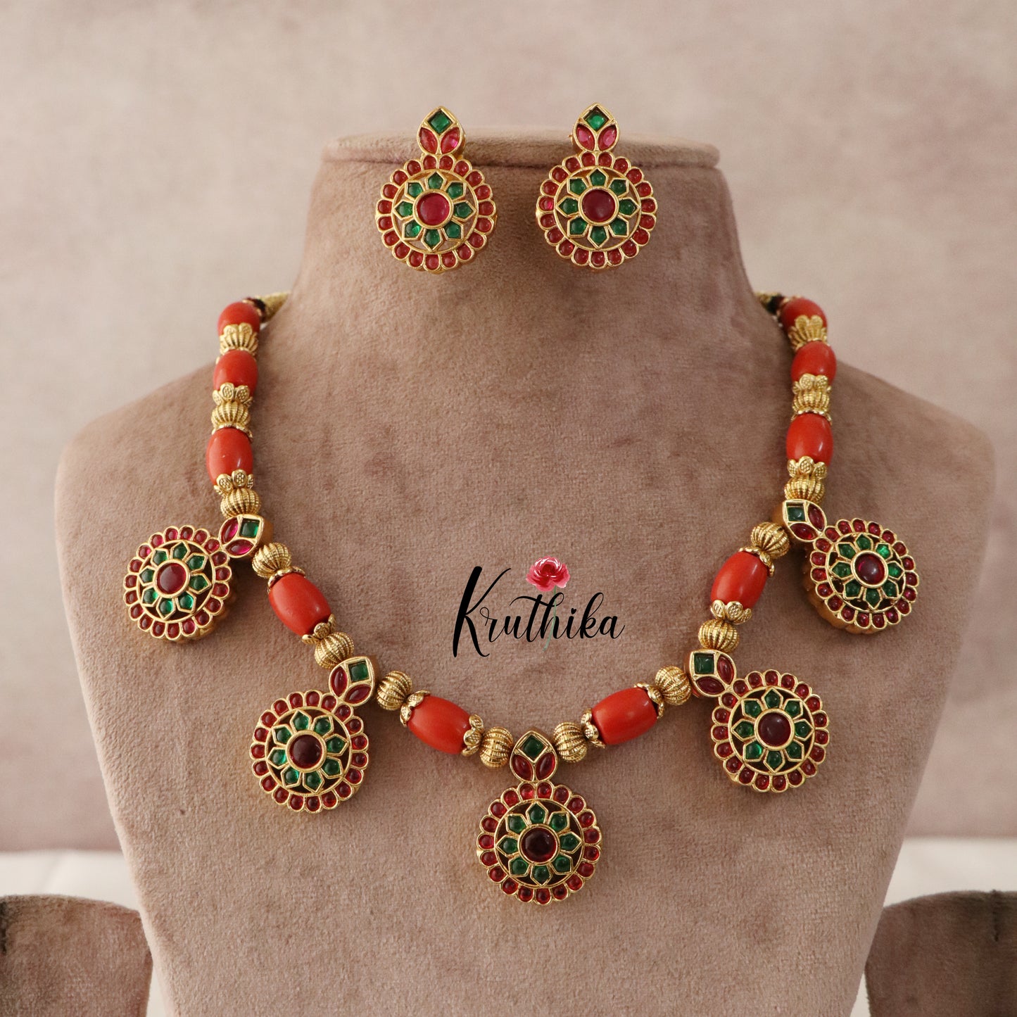 Trendy Kempu Stone Coral Beads Necklace NC1964