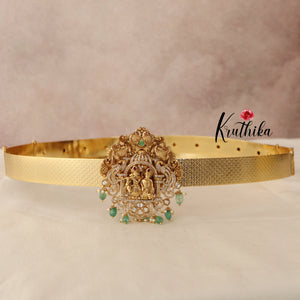 Beautiful CZ Radha Krishna Peacock Hip Belt with Pastel Green Beads V192