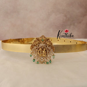 Beautiful CZ Radha Krishna Peacock Hip Belt with Pastel Green Beads V192