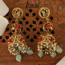 Beautiful Peacock Coral Bead Jhumkas E420 ( Available in 2 Colours)