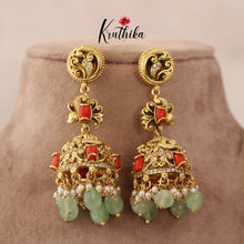 Beautiful Peacock Coral Bead Jhumkas E420 ( Available in 2 Colours)