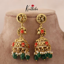 Beautiful Peacock Coral Bead Jhumkas E420 ( Available in 2 Colours)