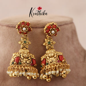 Beautiful Flower Coral Jhumkas E423