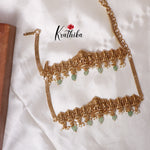 Elegant Lakshmi Temple-Style Bajubandh with Pastel Green Beads Drops – Set of 2 BB04