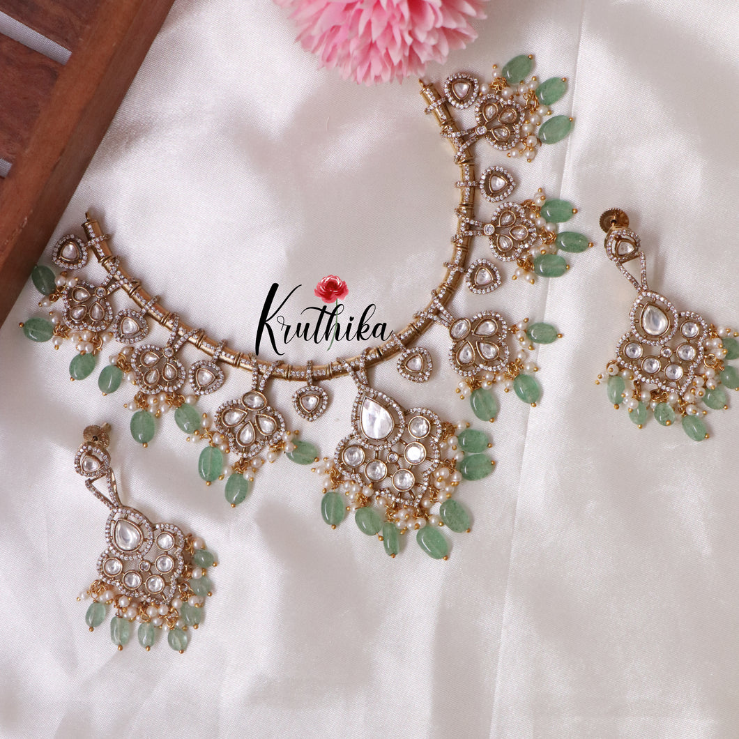 Trendy AD/Victorian Hasli-Pastel Green Beads NC1558- Pre Booking 10 days