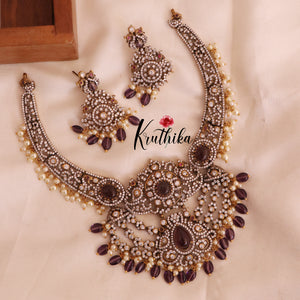 Elegant Premium AD/Victorian Peacock Necklace Purple Colour NC1709