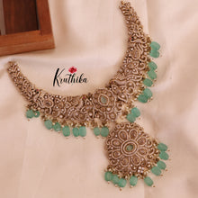 Elegant Premium AD/Victorian Peacock with Sea Green Beads NC1710