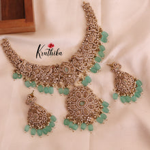 Elegant Premium AD/Victorian Peacock with Sea Green Beads NC1710