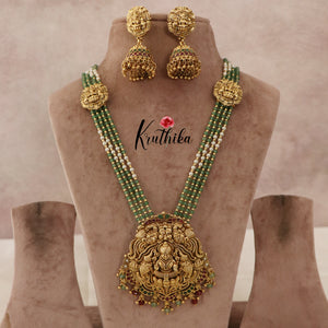 Elegant Onyx Beads Lakshmi Peacock Haaram LH755