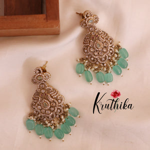 Elegant Premium AD/Victorian Peacock with Sea Green Beads NC1710