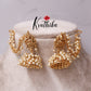 Premium Lakshmi Devi Pearl jhumkas with earchains E426