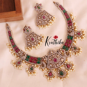 Elegant Premium AD/Victorian Peacock Necklace ( Available in 3 Colours ) NC1712