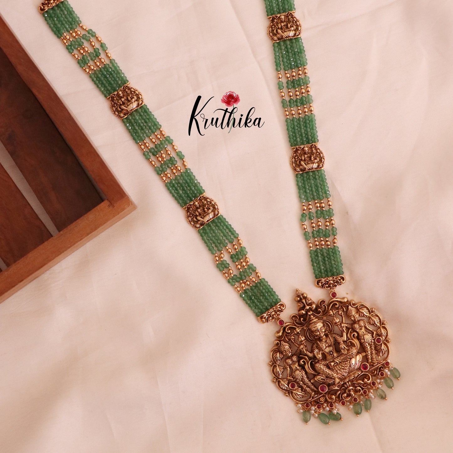 Grand Premium green Beads Lakshmi temple Haaram LH726
