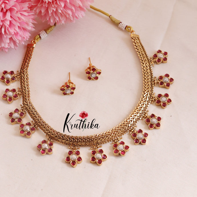 Beautiful Floral Design Kemp Necklace-Ruby Stone NC1698