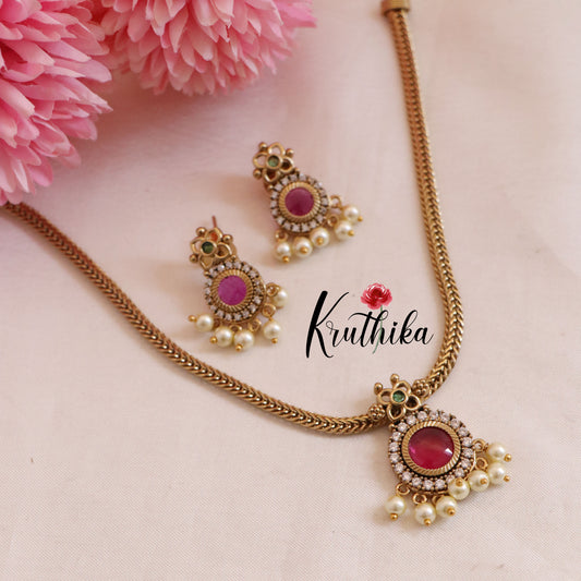 Pretty AD/Victorian Flower Chain Set-Ruby NC1693