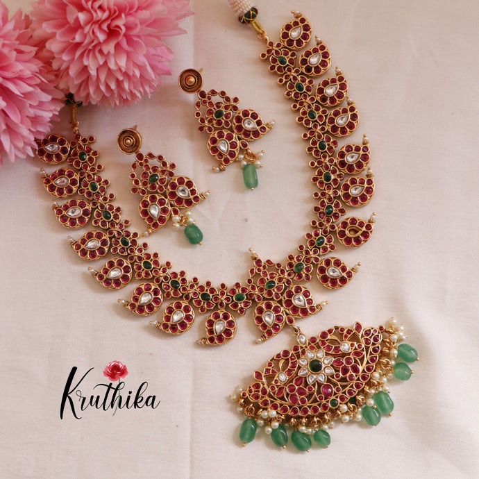 Grand Premium Mango Kemp 2 in 1 Reversible necklace - Green Beads  NC1702