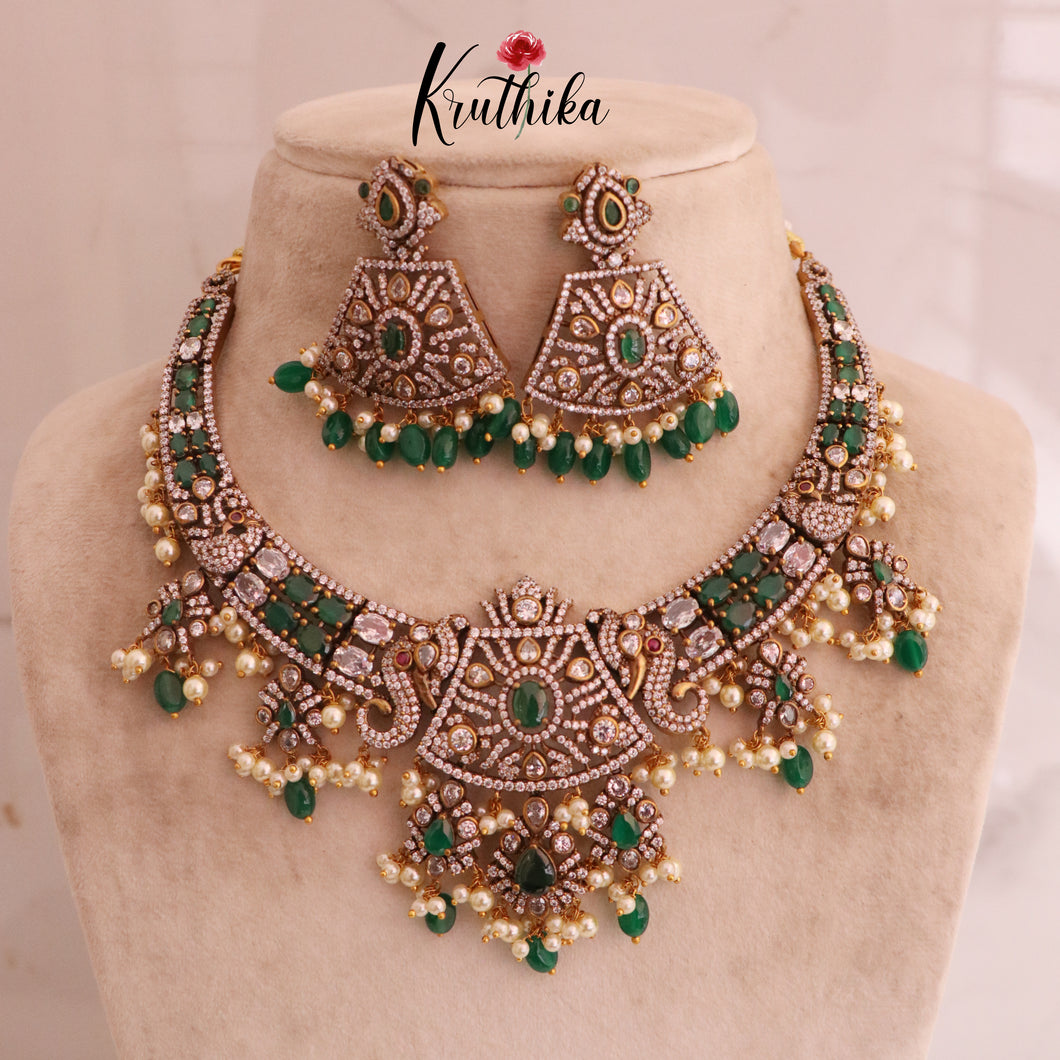 Elegant Premium AD/Victorian Peacock Necklace ( Available in 3 Colours ) NC1712