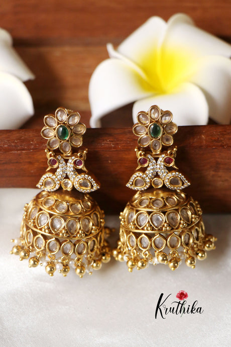 Premium peacock uncut stone Jhumkas E340