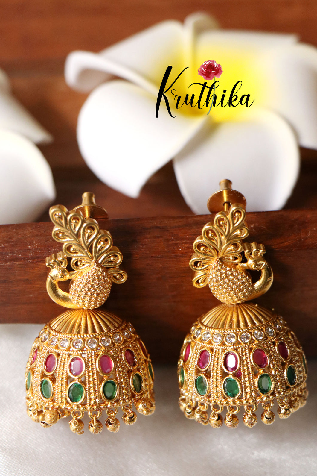 Multi stone peacock matte jhumkas E360