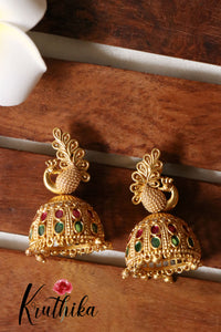 Multi stone peacock matte jhumkas E360