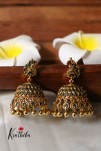 Trendy peacock emerald jhumkas E369