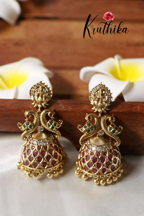 Premium Lakshmi Peacock Kemp Jhumkas E354