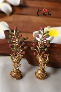 Premium Multi stone peacock Earcuff Jhumkas E392